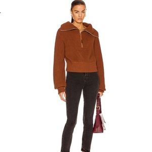 Varley Ribbed Half-Zip Sweater in Rust Brown
